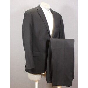 Apt. 9 2 Piece Suit Black Striped 2 Btn Wool 42R Flat Fronts 35" Waist